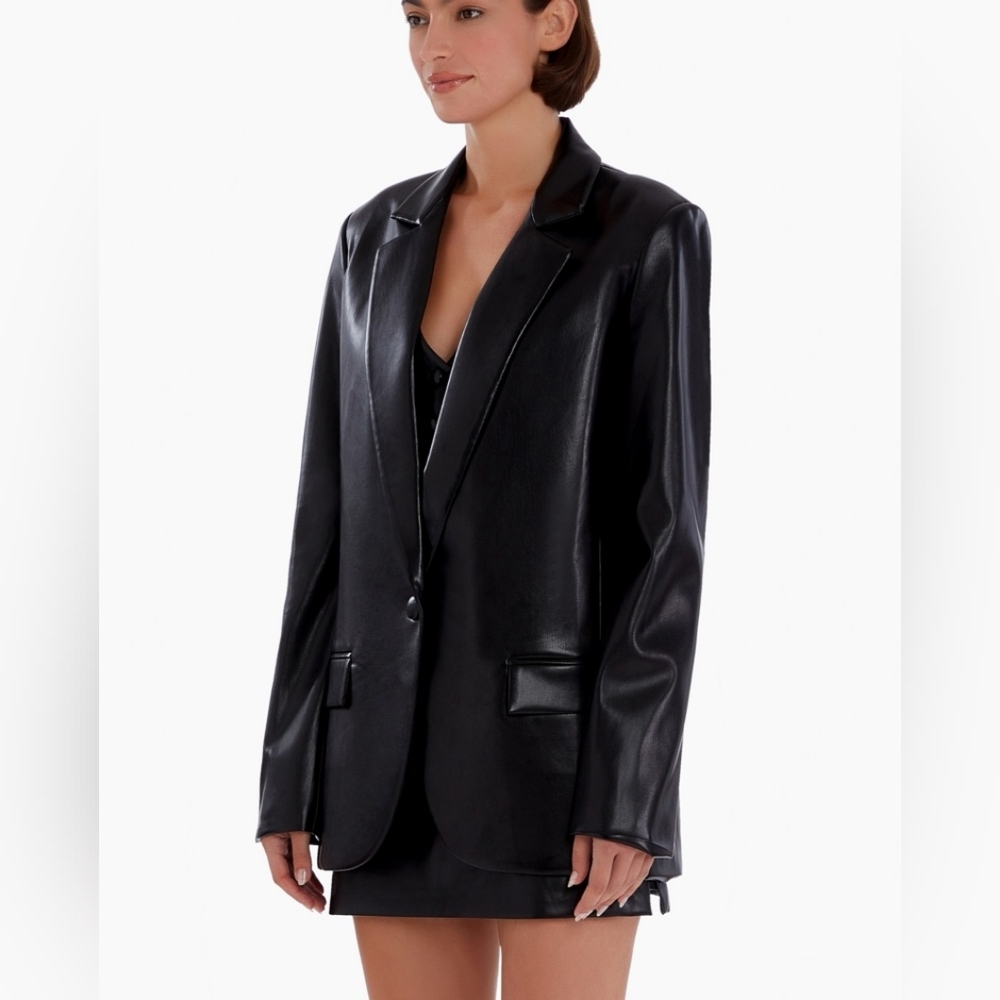 NEW Amanda Uprichard Black Soft Faux Leather "Grady" Jacket/Blazer - Sz Medium - Picture 2 of 12
